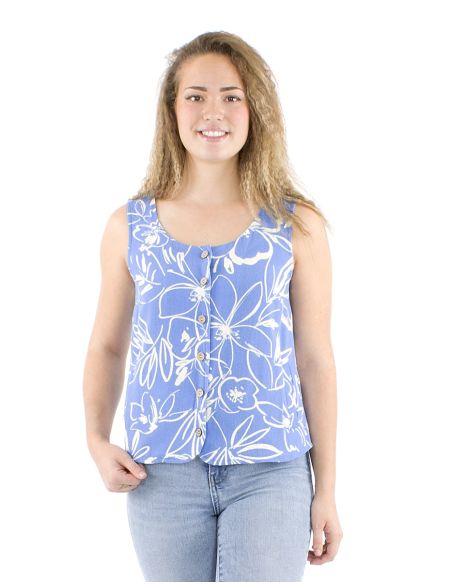 Blusa 70% viscosa 30% lino sin mangas estampado flor