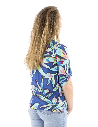Blusa viscosa mangas 3/4 pliegue pecho estampado jade