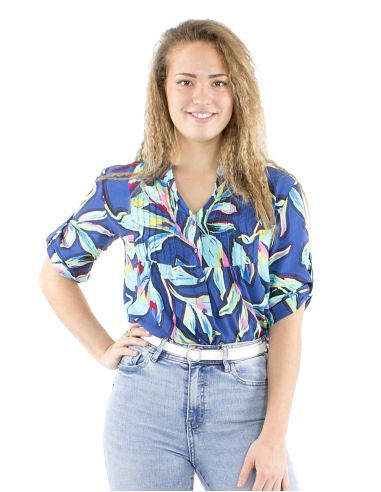 Blusa viscosa mangas 3/4 pliegue pecho estampado jade