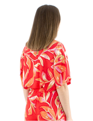 Blusa viscosa mangas cortas anchas estampado jade