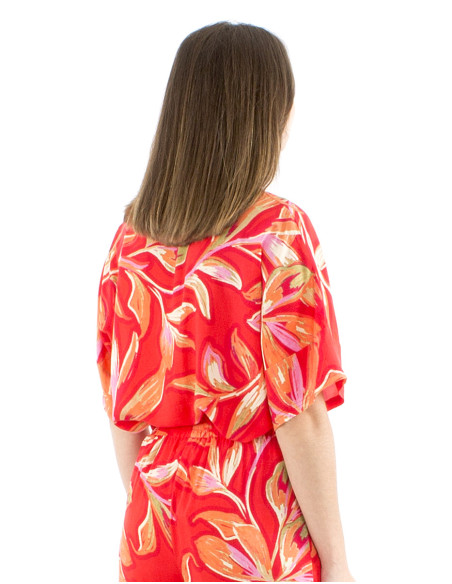 Blusa viscosa mangas cortas anchas estampado jade