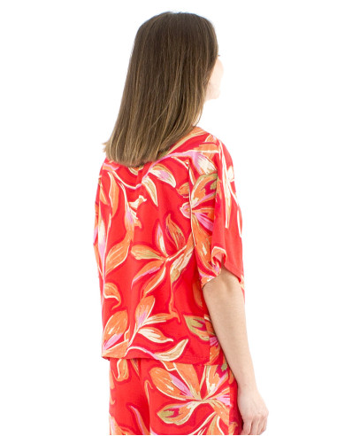 Blusa viscosa mangas cortas anchas estampado jade