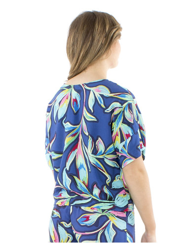 Blusa viscosa mangas cortas anchas estampado jade
