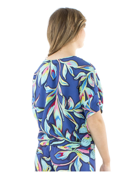 Blusa viscosa mangas cortas anchas estampado jade