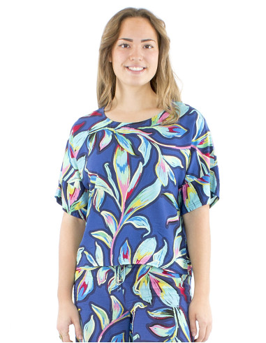 Blusa viscosa mangas cortas anchas estampado jade