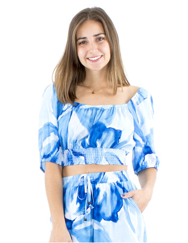 Top viscosa corto mangas cortas estampado orquidea