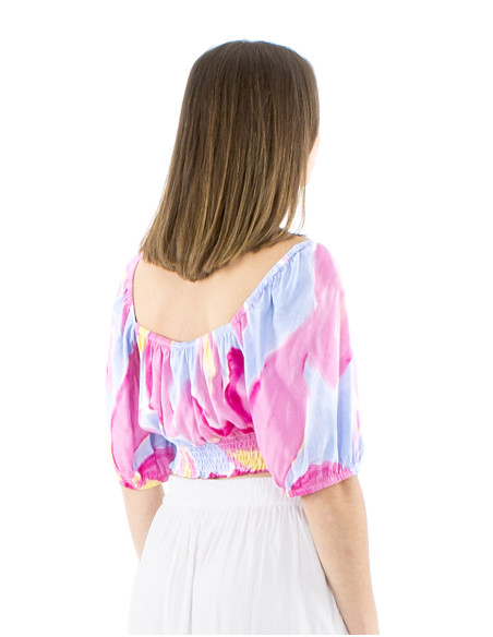 Top viscosa corto mangas cortas estampado orquidea