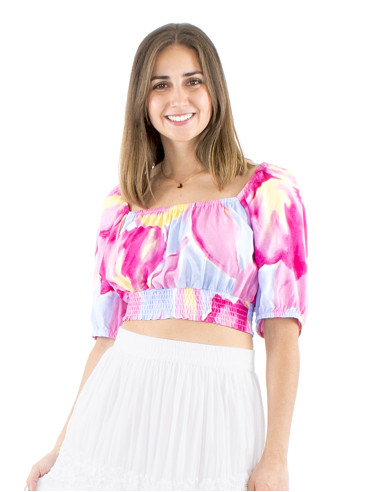 Top viscosa corto mangas cortas estampado orquidea