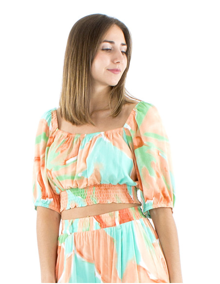 Top viscosa corto mangas cortas estampado orquidea