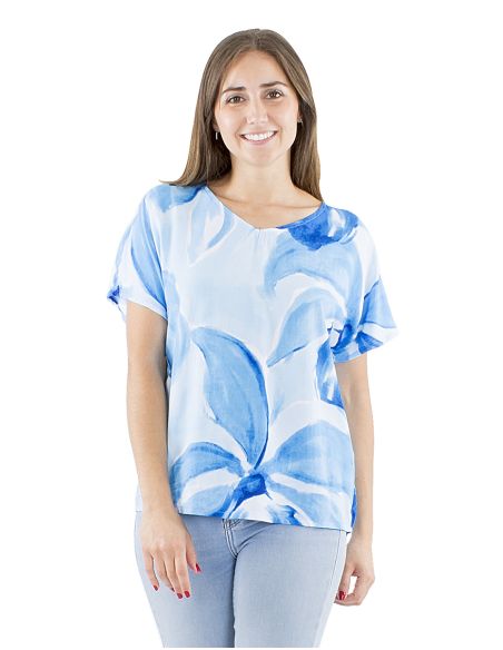 Blusa viscosa mangas cortas estampado orquidea