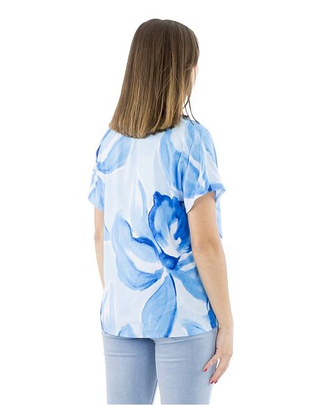 Blusa viscosa mangas cortas estampado orquidea