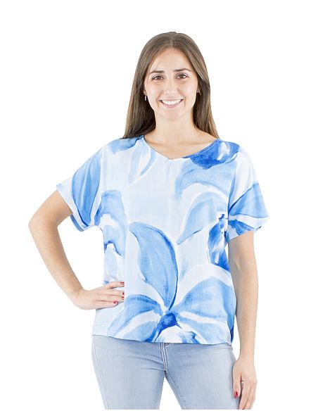 Blusa viscosa mangas cortas estampado orquidea