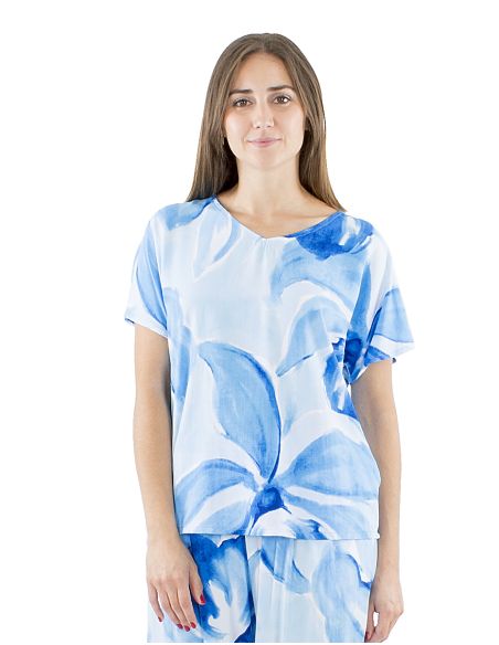 Blusa viscosa mangas cortas estampado orquidea