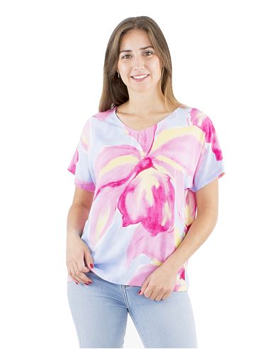 Blusa viscosa mangas cortas estampado orquidea