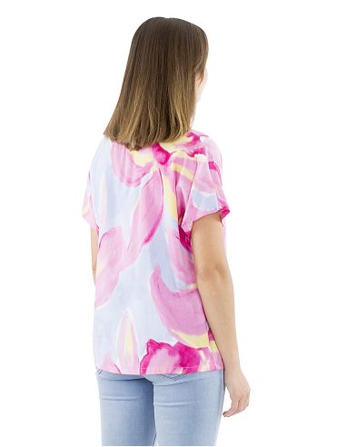 Blusa viscosa mangas cortas estampado orquidea