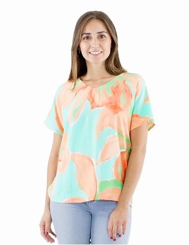 Blusa viscosa mangas cortas estampado orquidea