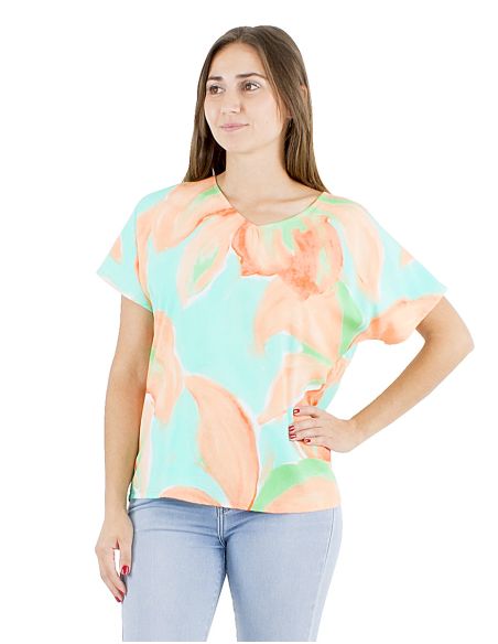 Blusa viscosa mangas cortas estampado orquidea