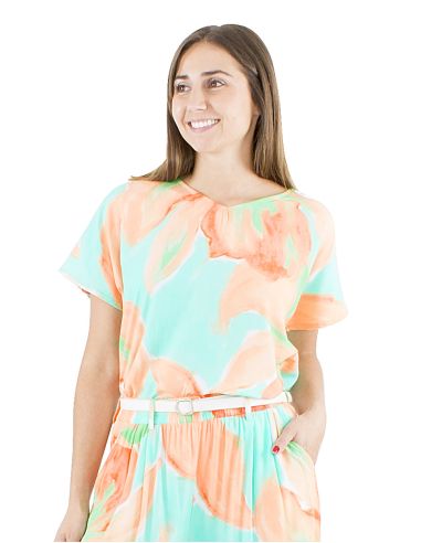 Blusa viscosa mangas cortas estampado orquidea