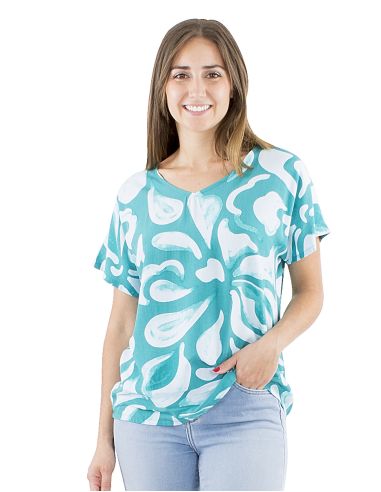 Blusa viscosa cuello v estampado rumba