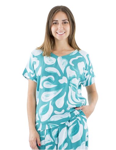 Blusa viscosa cuello v estampado rumba