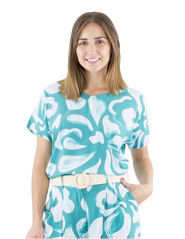 Blusa viscosa cuello v estampado rumba