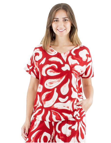 Blusa viscosa cuello v estampado rumba