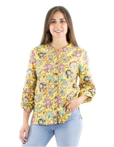 Blusa algodon mangas largas estampado iris