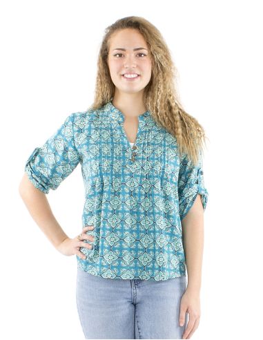 Blusa algodon block 3 botones mangas 3/4 estampado 3012