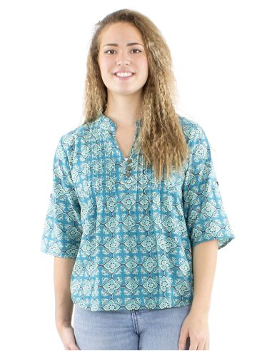 Blusa algodon block 3 botones mangas 3/4 estampado 3012