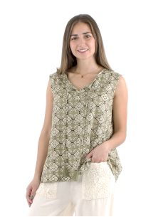 Camiseta sin mangas algodon block estampado 3012