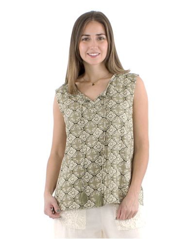 Camiseta sin mangas algodon block estampado 3012