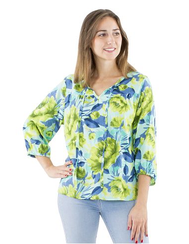 Blusa viscosa mangas 3/4 estampado poeny