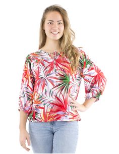 Blusa viscosa mangas 3/4 estampado palma