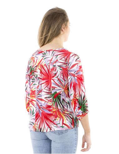 Blusa viscosa mangas 3/4 estampado palma