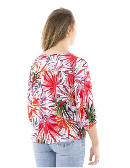 Blusa viscosa mangas 3/4 estampado palma