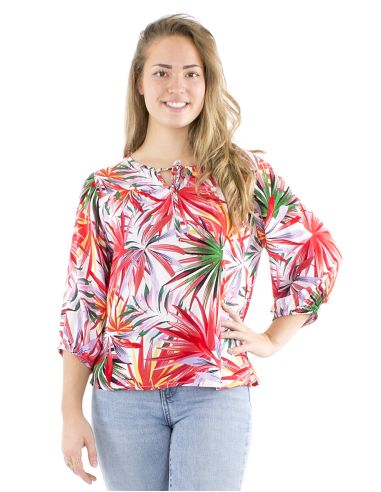 Blusa viscosa mangas 3/4 estampado palma