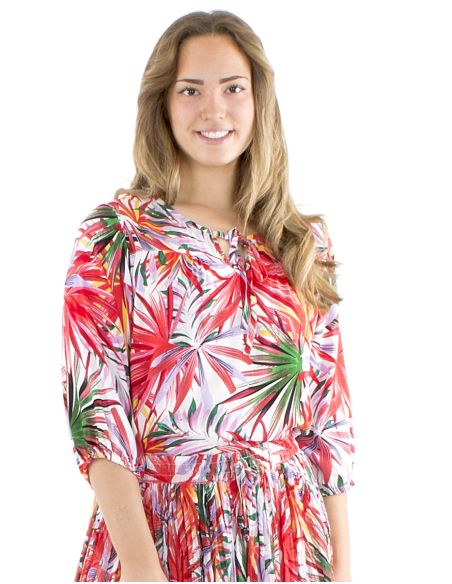 Blusa viscosa mangas 3/4 estampado palma