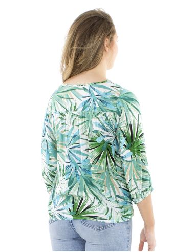 Blusa viscosa mangas 3/4 estampado palma