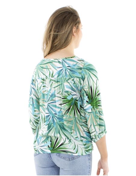 Blusa viscosa mangas 3/4 estampado palma