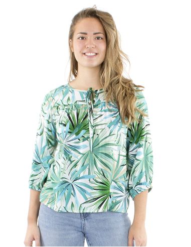 Blusa viscosa mangas 3/4 estampado palma