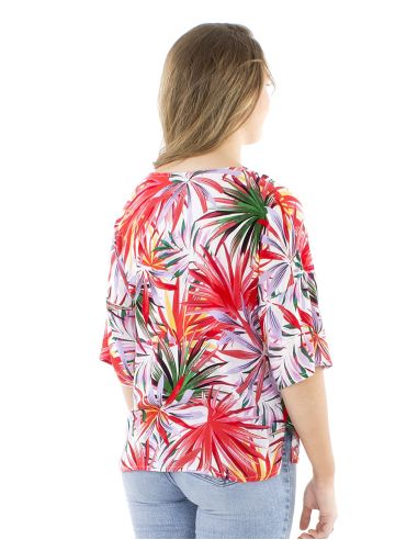 Blusa viscosa cuello v estampado palma