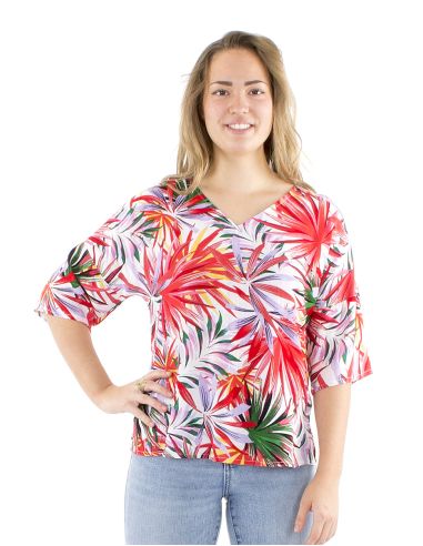 Blusa viscosa cuello v estampado palma