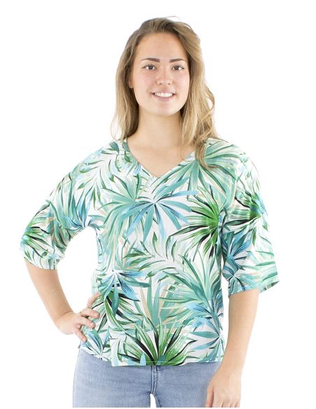 Blusa viscosa cuello v estampado palma