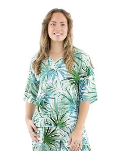 Blusa viscosa cuello v estampado palma