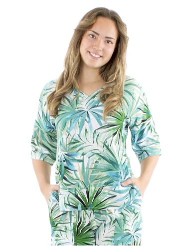 Blusa viscosa cuello v estampado palma