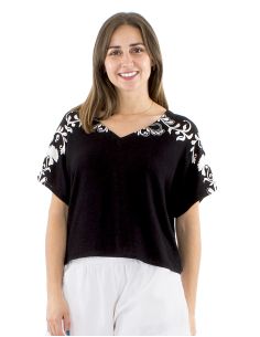 Blusa 70% viscosa 30% lino cuello v blanco/negro 2