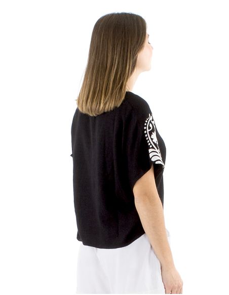 Blusa 70% viscosa 30% lino cuello v blanco/negro