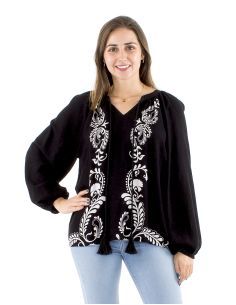 Blusa 70% viscosa 30% lino mangas 3/4 blanco/negro 2