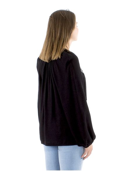 Blusa 70% viscosa 30% lino mangas 3/4 blanco/negro