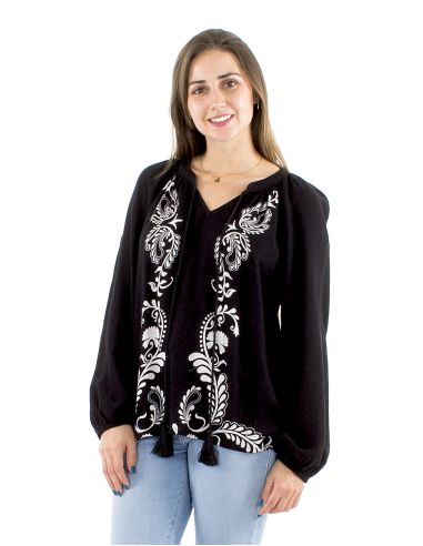 Blusa 70% viscosa 30% lino mangas 3/4 blanco/negro